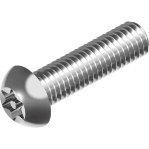 Sikringskrue M6x16mm Din 7380 rustfri A2, med buttonhead TX 30 kærv og tap (torx med hul) – pk. á 500 stk