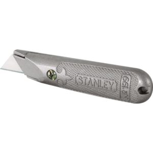 STANLEY® Trapez kniv 199E med faste blade, leveres med 3 knivblade. Hus af zinklegering med rillet overflade
