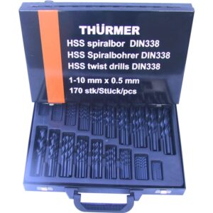 Metalbor HSS valset 170stk Borsæt 1-10mm med 0,5mm spring levers i metalkasse