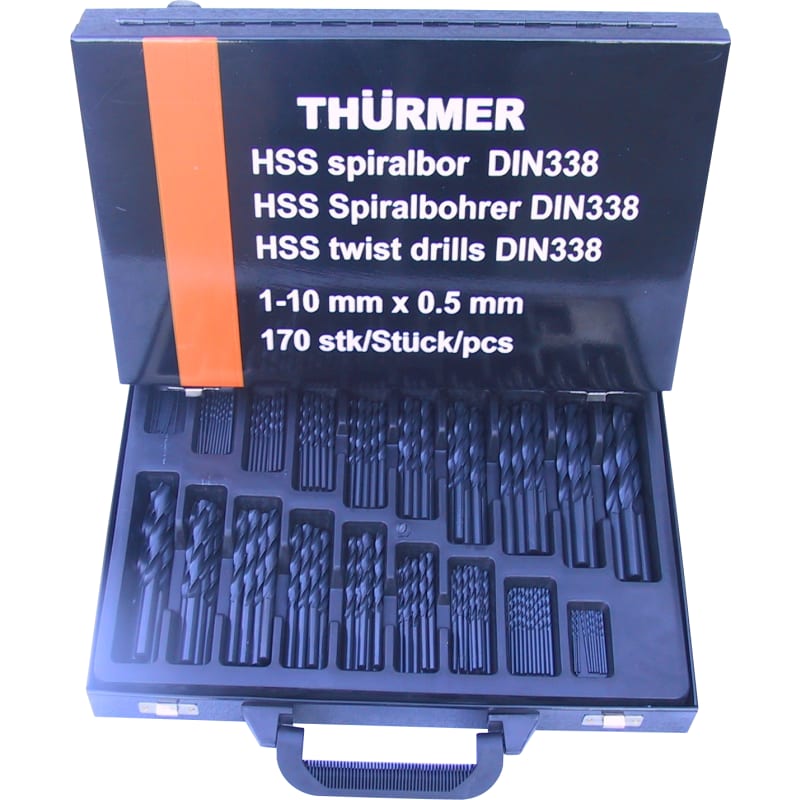 Metalbor HSS valset 170stk Borsæt 1-10mm med 0,5mm spring levers i metalkasse