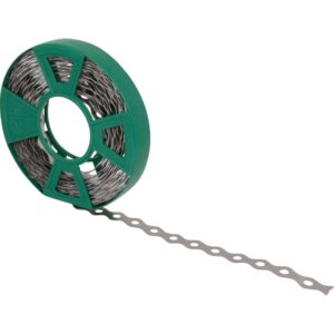 Rustfrit stål hulbånd 12x0,8mm med kontinuerlig perforering Ø 5mm (uden perforering tilgængelig efter behov) Rulle á 10m – 10 meter