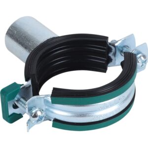 KSB2 Triple Rørbøjle Ø54-58. 2-skrue elforzinket med Quicklås. Gevindmuffe M8/10/½". Støjreducerende sort og EPDM gummi