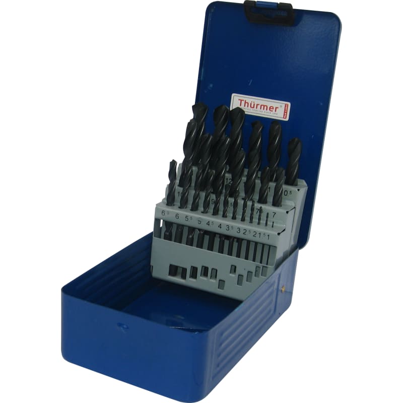 Metalbor HSS valset 25stk Borsæt 1-13mm med 0,5mm spring levers i metalboks