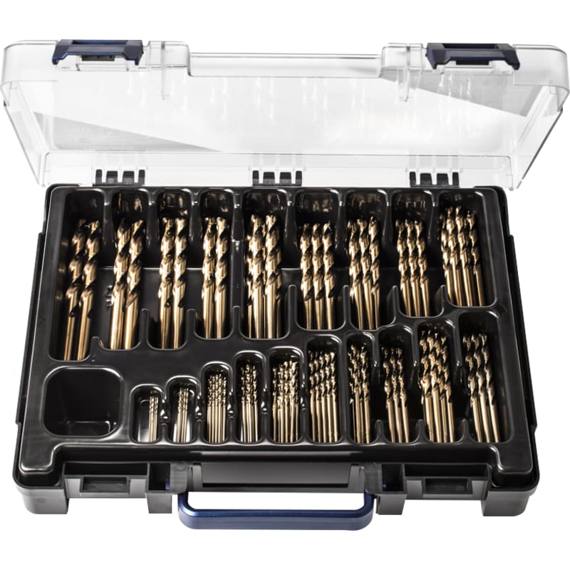 Metalbor HSS Cobolt 100stk Borsæt 1-10mm med 0,5mm spring levers i sortimentskasse