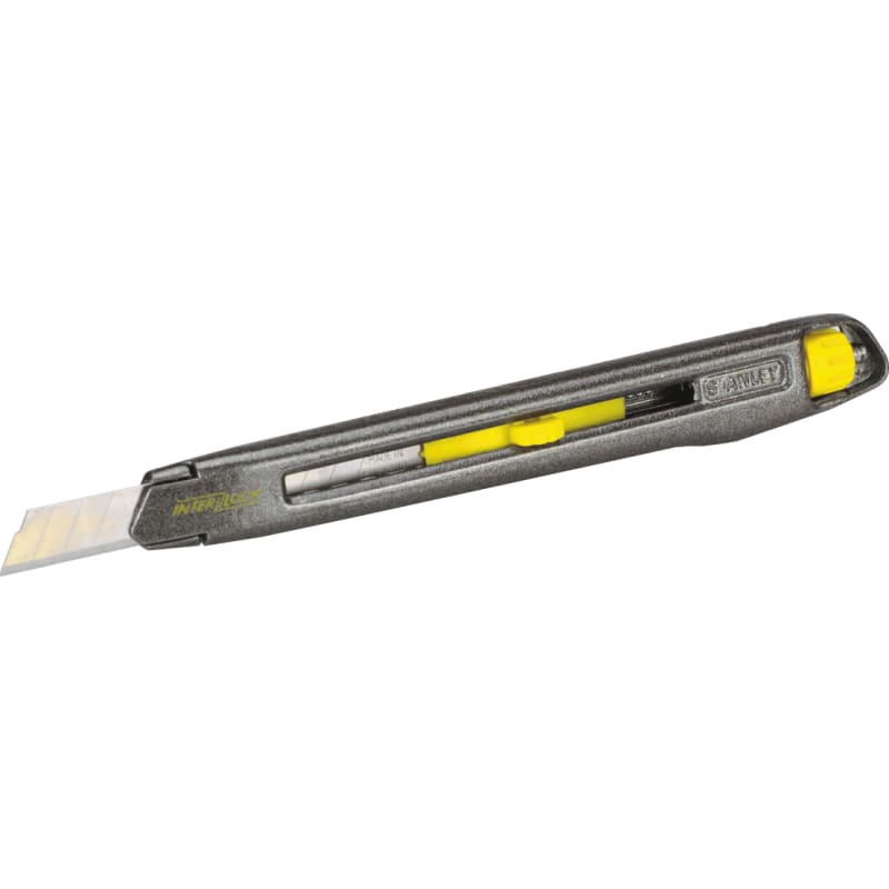 STANLEY® Interlock® Kniv med knækblad 9mm. Stærkt og robust metalhus. Interlock låsesystem giver højere sikkerhed ved brug
