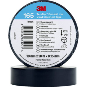 3M™ Temflex™ el vinyltape 165, Sort, 19 mm x 20 m, 100 rl/pk – pk. á 100 stk