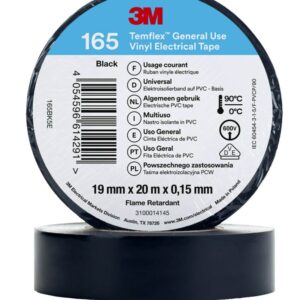 3M™ Temflex™ el vinyltape 165, Sort, 19 mm x 20 m, 100 rl/pk