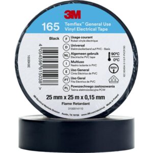 3M™ Temflex™ el vinyltape 165, Sort, 25 mm x 25 m, 100 rl/pk – pk. á 100 stk