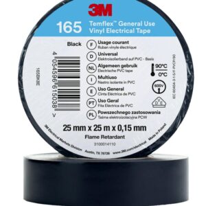 3M™ Temflex™ el vinyltape 165, Sort, 25 mm x 25 m, 100 rl/pk