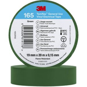3M™ Temflex™ el vinyltape 165, Grøn, 19 mm x 20 m, 100 rl/pk – pk. á 100 stk