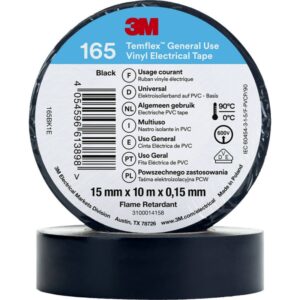 3M™ Temflex™ el vinyltape 165, Sort, 15 mm x 10 m, 100 rl/pk
