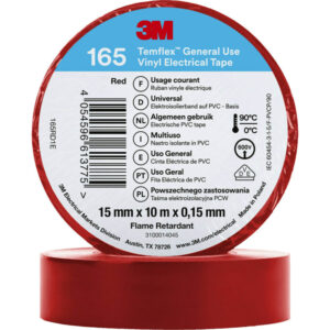 3M™ Temflex™ el vinyltape 165, Rød, 15 mm x 10 m, 100 rl/pk