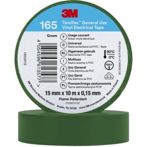 3M™ Temflex™ el vinyltape 165, Grøn, 15 mm x 10 m, 100 rl/pk