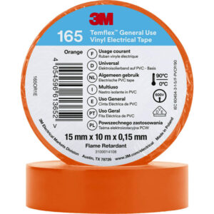 3M™ Temflex™ el vinyltape 165, Orange, 15 mm x 10 m, 100 rl/pk