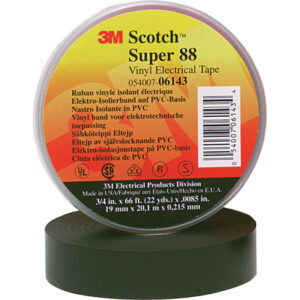Scotch® Super 88 vinyl tape sort 38mmx13mx0,22mm. Anvendes til at isolere ledninger mod alle vejrforhold