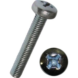 Maskinskrue M3x6mm DIN 7985 panhoved, elforzinket Phillips kærv PH1 – pk. á 100 stk