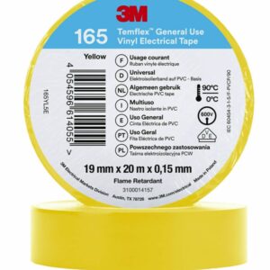 3M™ Temflex™ el vinyltape 165, Gul, 19 mm x 20 m, 100 rl/pk