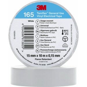 3M™ Temflex™ el vinyltape 165, Hvid, 15 mm x 10 m, 100 rl/pk