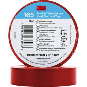 3M™ Temflex™ el vinyltape 165, Rød, 19 mm x 20 m, 100 rl/pk