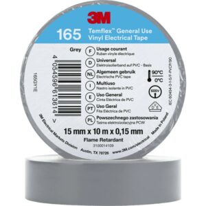 3M™ Temflex™ el vinyltape 165, Grå, 15 mm x 10 m, 100 rl/pk