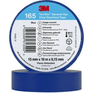 3M™ Temflex™ el vinyltape 165, Blå, 15 mm x 10 m, 100 rl/pk